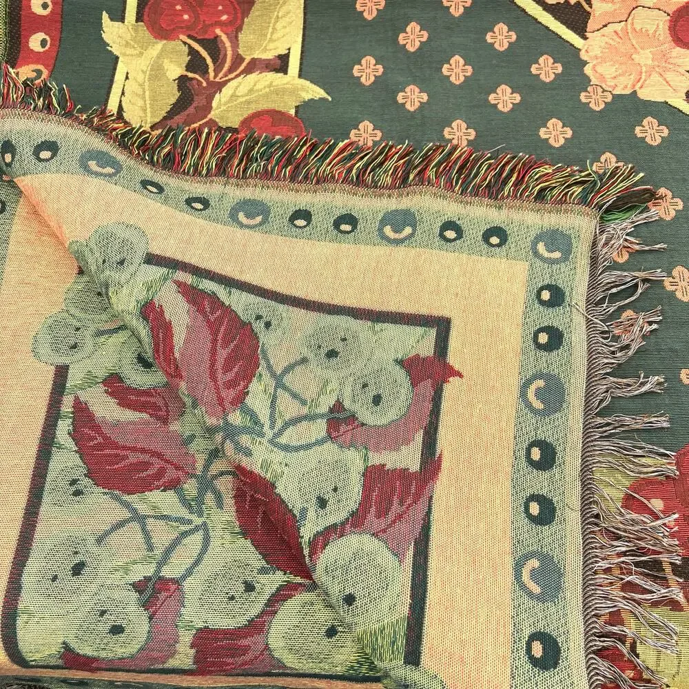 Vintage tapestry cherries cherry blossom tablecloth